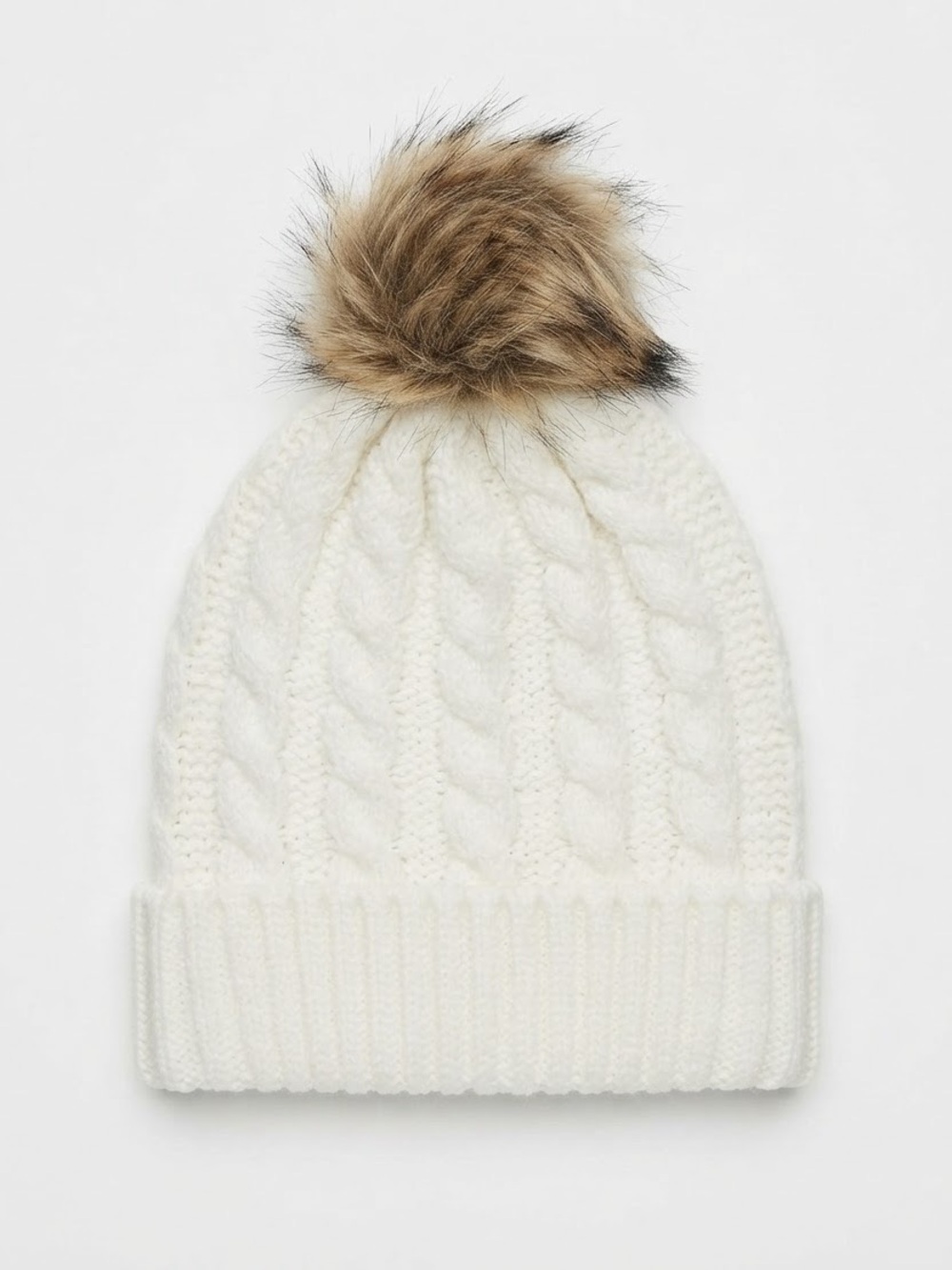NWT White Cozy Lined Pom-Pom Beanie Touque Hat Christmas Gift